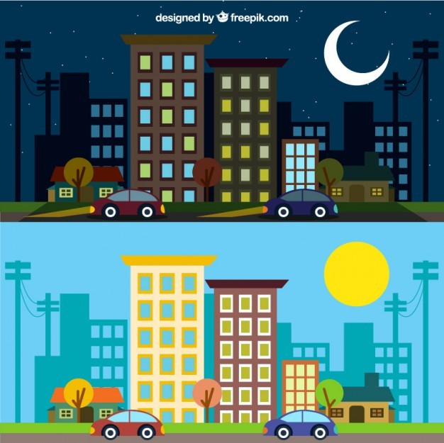 City in different moments of the day