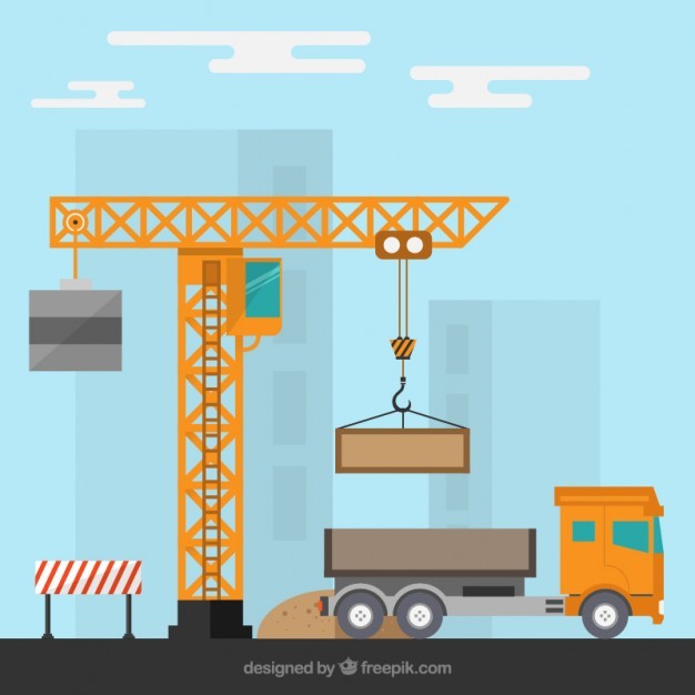 Construction site with a crane and a truck