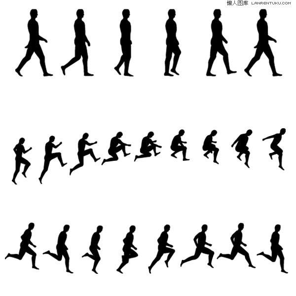 Continuous action sports figure silhouettes
