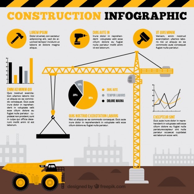 Crane with yellow infographic elements