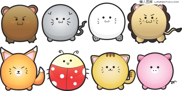 Cute cartoon animals vector material egg round
