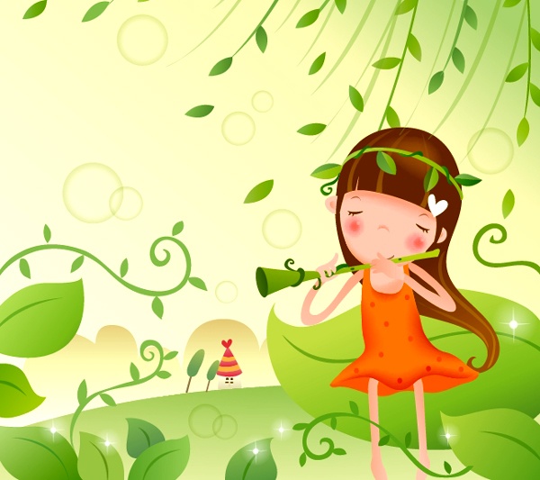 2 cute cartoon girl vector material