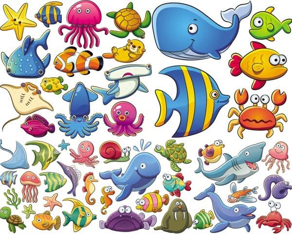 Cute cartoon sea creatures