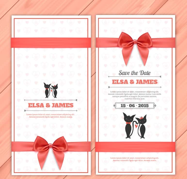 Decorative bow wedding invitation card design vector