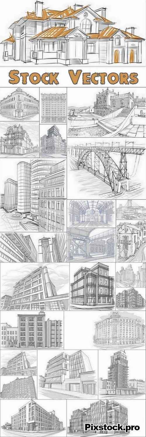 Drawings of buildings set #2 – 25 Eps