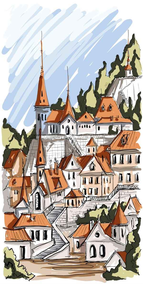 European urban landscape painted vector graphics