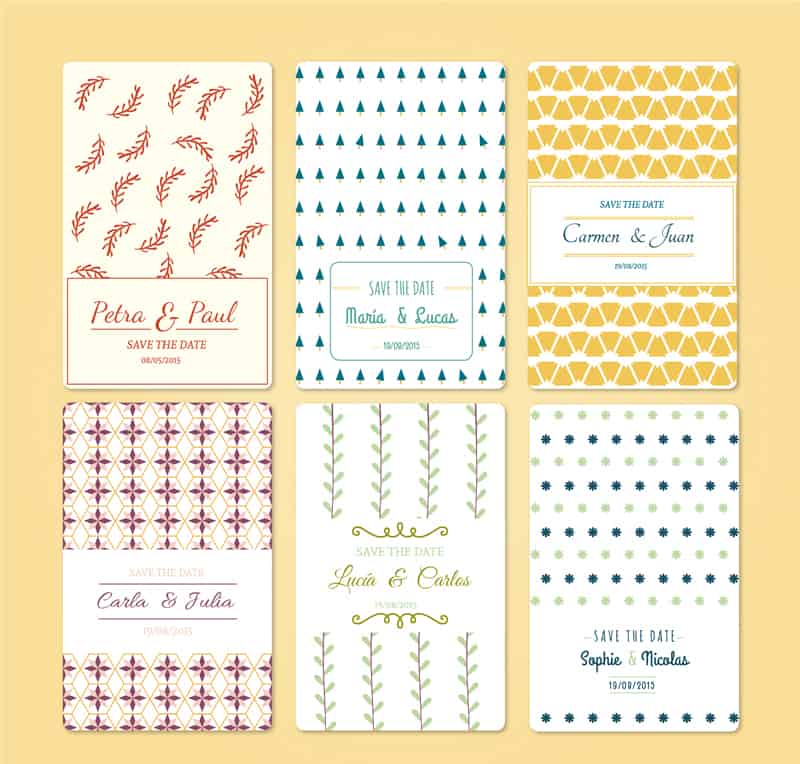 6 fresh pattern wedding invitation card design vector
