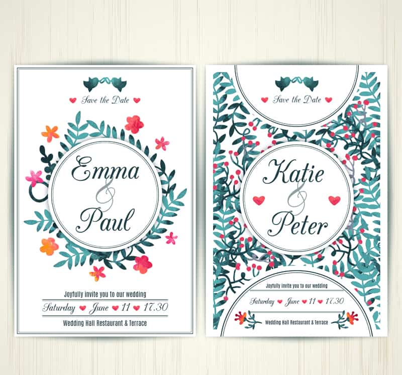 Fresh watercolor wedding invitation card design vector material