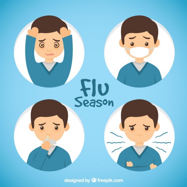 Hand drawn boy with flu symptoms