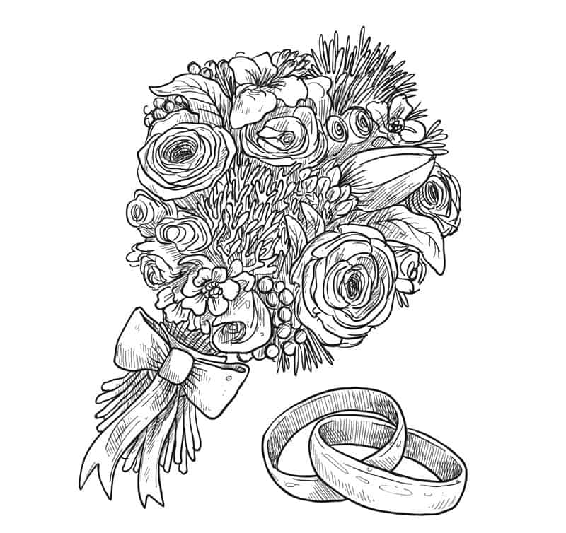 Hand-painted bouquets and rings vector material