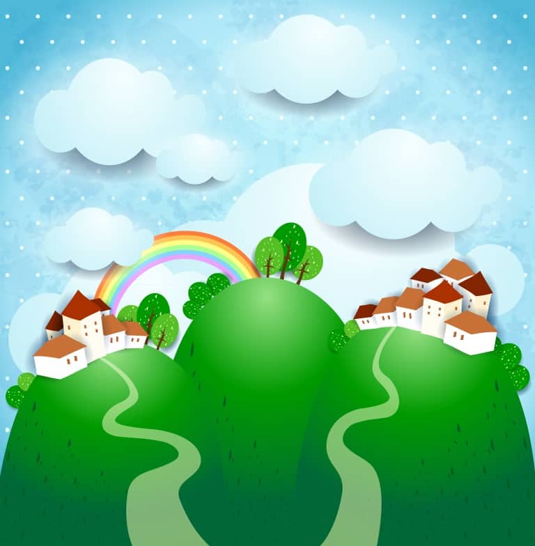 Hillside town sticker label vector material