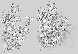 Japanese line drawing of plant material -7 Flower Vector