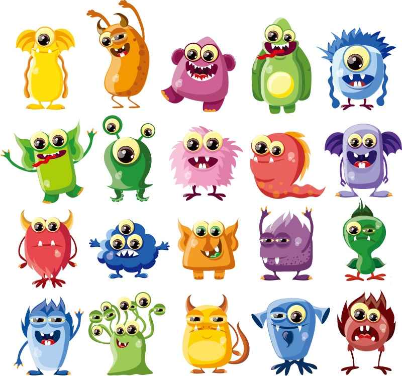20 models cartoon monster bigeye bacterial vector material