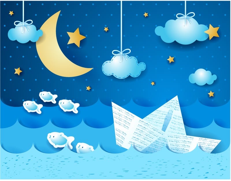 Moonlight paper boat sticker label vector material