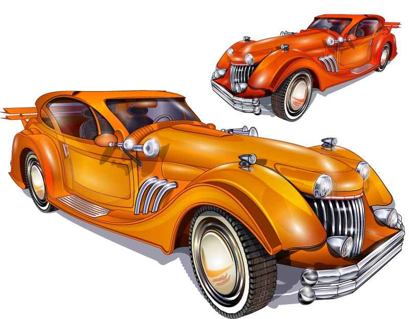 Orange retro car design vector material