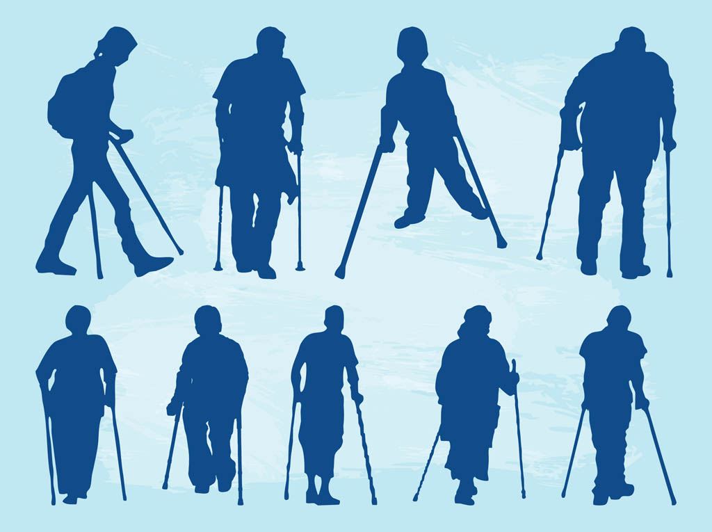 People With Crutches Vector Art & Graphics