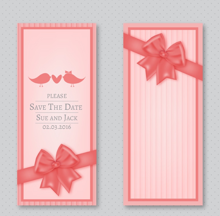Pink bow decoration wedding card