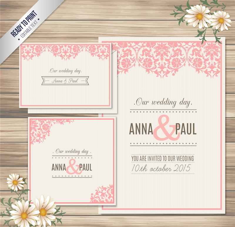 Pink pattern wedding invitation card design vector material