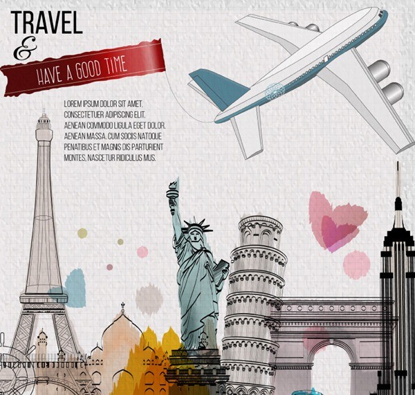 Universal Travel watercolor illustration vector graphics