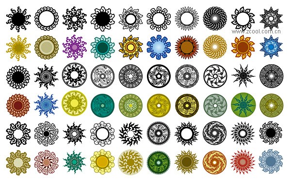 Variety of classical elements in a circular pattern