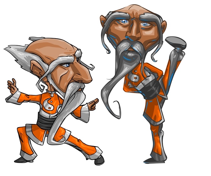 Vector material cartoon kung fu elderly