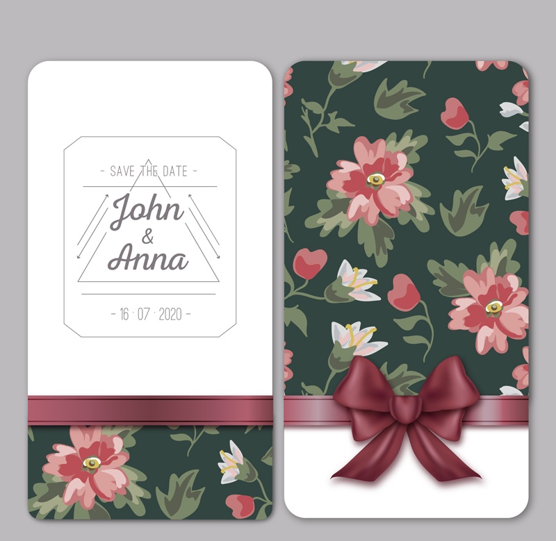 Vintage floral design wedding invitations