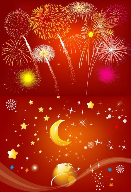 Fireworks rain stars moon earth vector material