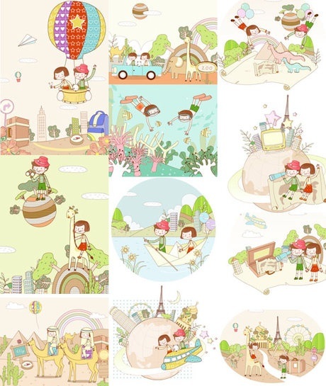 Travel Fantasy theme children draw vector material