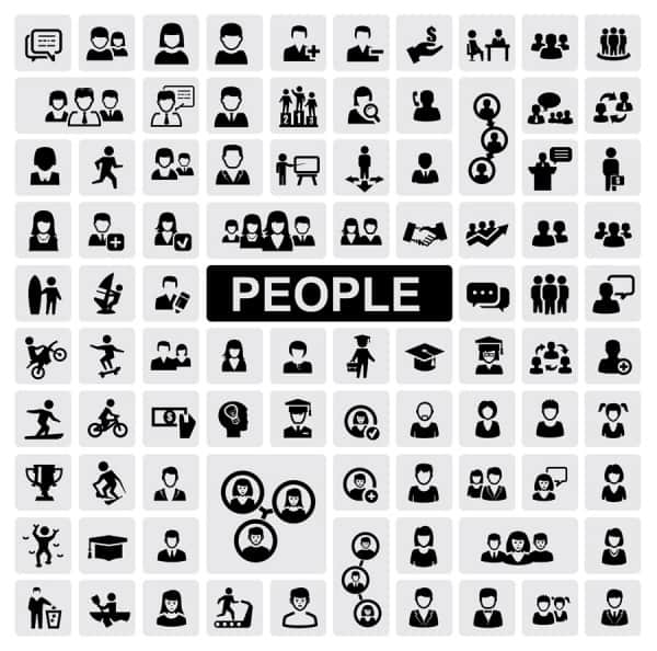 Common black and white icon set 15 – people vector material