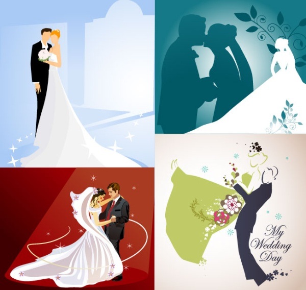 Four married wedding theme illustrator vector material