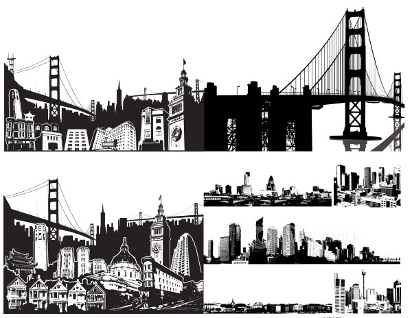 black and white city vector illustration material