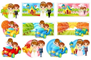 Lovely bride and groom cartoon image of vector elements