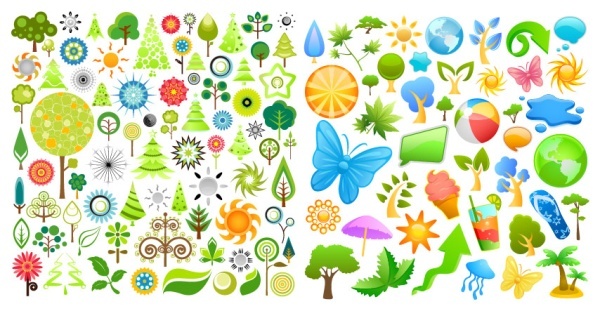 2 sets of summer theme icon vector material