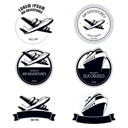 Aviation and maritime icon labels vector