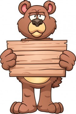 Bear holding a wooden sign vector