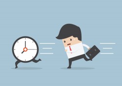 Business figure chasing clock running vector