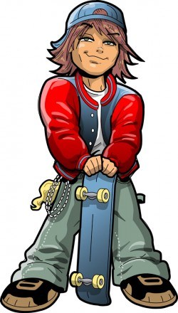 Cartoon boy holding a skateboard vector