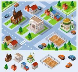 Cartoon cities and urban element vector