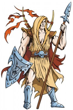 Cartoon warrior holding a spear shield vector