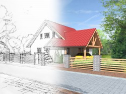 Color black and white model house picture material