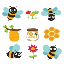 Coloured bees and honey designs Vector | Free Download