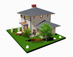 3D and 3D trees villa picture material