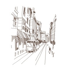 Hand-painted streets and buildings vector