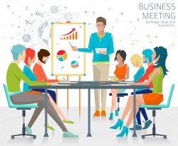 Lecture meeting business men vector