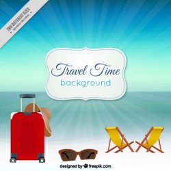 Luggage with accessories in front of the sea Vector | Premium Download