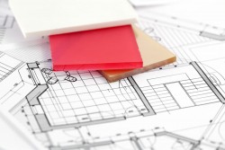 Sample cards and architectural drawings picture material