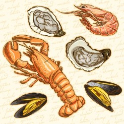 Seafood painted pattern vector