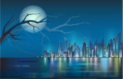Seaside city background material vector