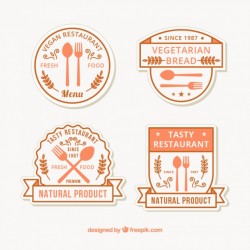 Set of restaurant stickers in orange tones Vector | Free Download