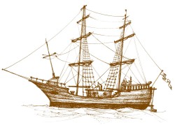 Ship on sea vector
